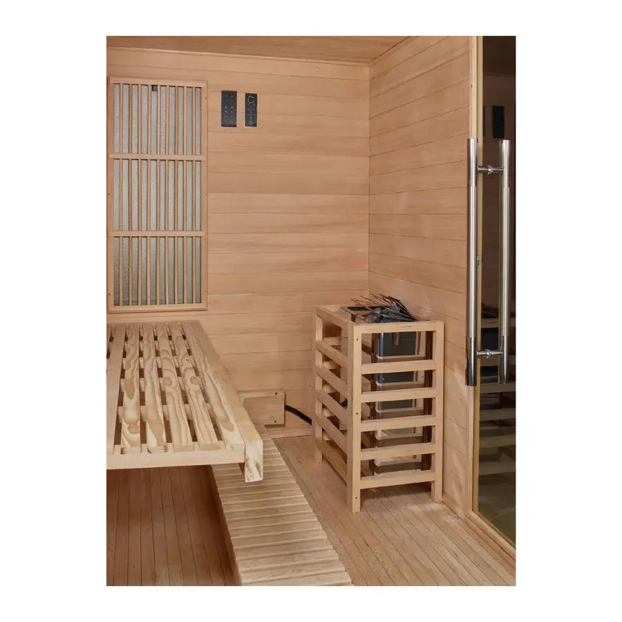 Golden Designs 2025 Soria 3 Per Hybrid Sauna (Indoor) Full Spectrum and Harvia Traditional Stove | GDI-8330-01 Golden Designs