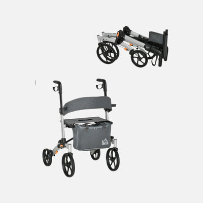 Homcom Aluminum Rollator Walker 10'' Wheels 299lb Capacity Folding Gray