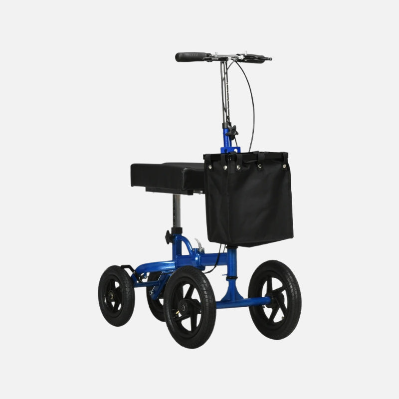 Homcom Knee Bike 10'' All-Terrain Wheels Steerable Foldable 300lb Capacity Crutch Alternative Blue