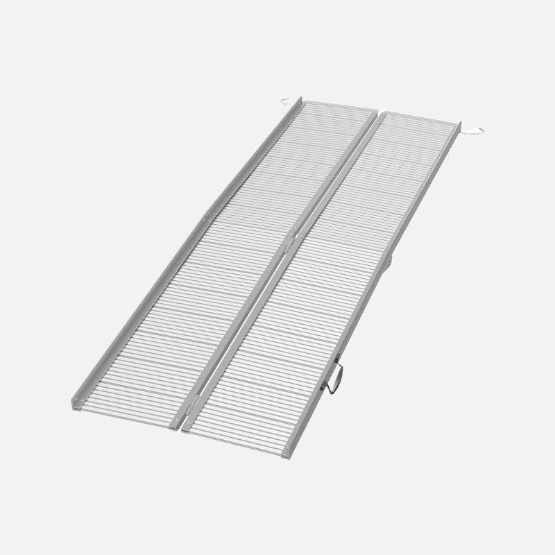 Homcom 8ft Foldable Wheelchair Ramp Textured 600lb Capacity Aluminum Silver