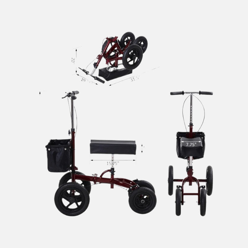 Homcom Portable Folding Knee Walker 10'' Wheels 299lb Capacity Red
