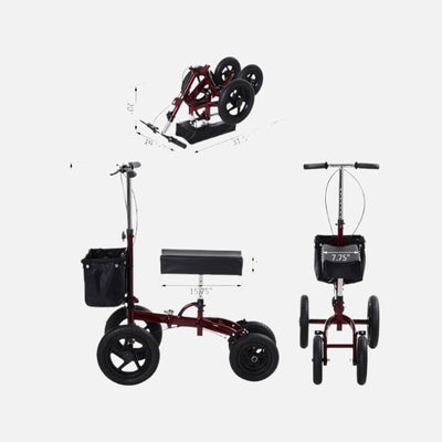Homcom Portable Folding Knee Walker 10'' Wheels 299lb Capacity Red