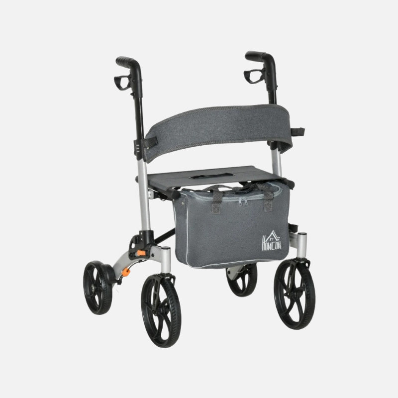 Homcom Aluminum Rollator Walker 10'' Wheels 299lb Capacity Folding Gray