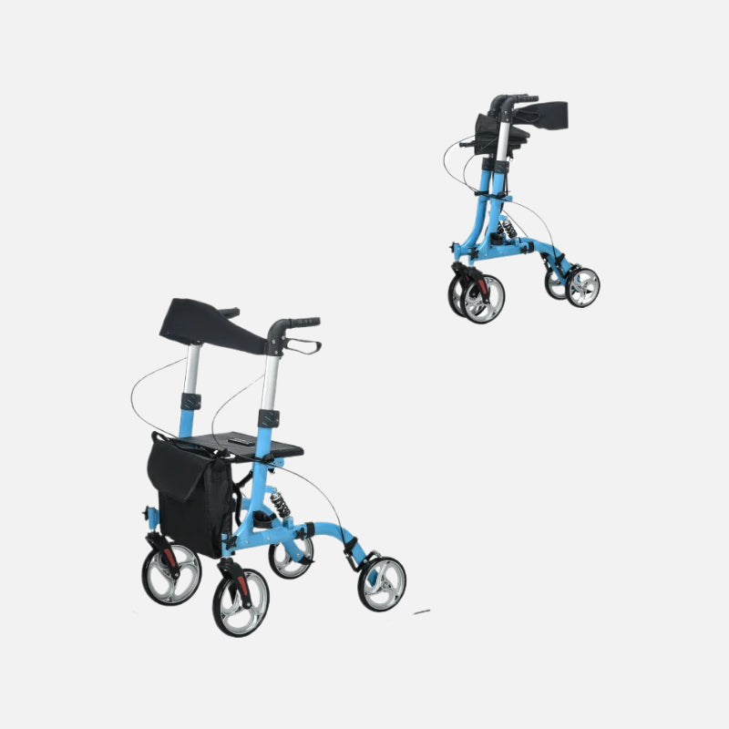 Homcom Aluminum Rollator Walker 10'' Front Wheels 300lb Capacity Blue
