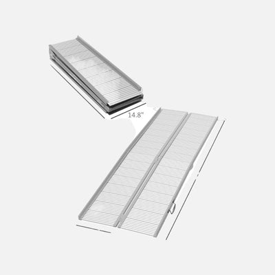 Homcom 8ft Foldable Wheelchair Ramp Textured 600lb Capacity Aluminum Silver