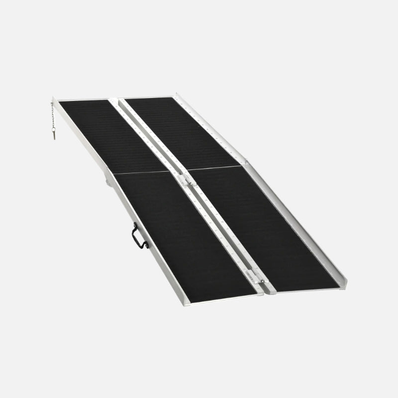 Homcom 8ft Skidproof Wheelchair Ramp 594lb Capacity Carpeted Foldable Aluminum Silver