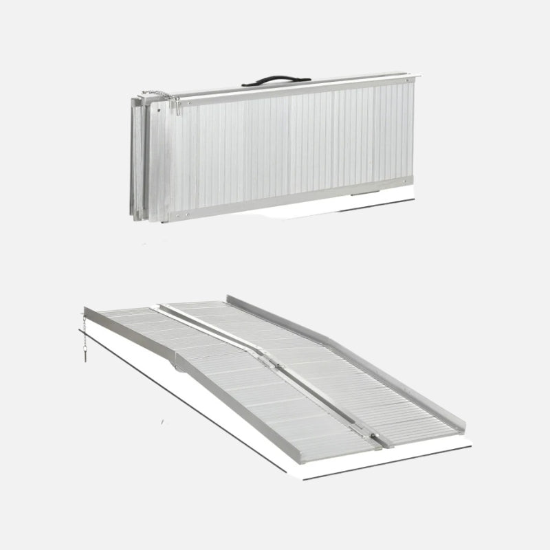 Homcom 6ft Folding Wheelchair Ramp Textured Aluminum 600lb Capacity Silver