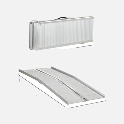 Homcom 6ft Folding Wheelchair Ramp Textured Aluminum 600lb Capacity Silver