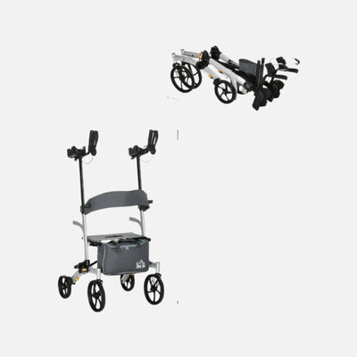 Homcom Aluminum Forearm Rollator Walker 10'' Wheels 299lb Capacity Folding Silver